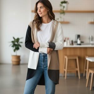 Sioni Multitone Cardigan - Black, Cream, Brown